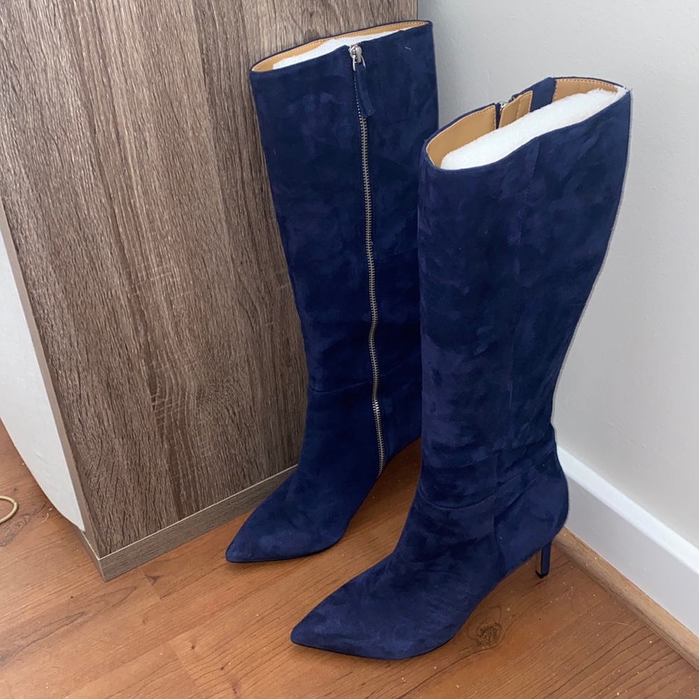 Navy blue suede boots
